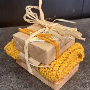 Soap Hamper with Handmade Flannel & Wooden Dish