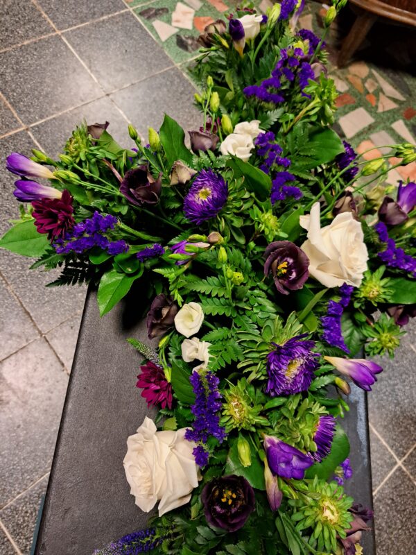 cross casket spray funeral tribute margaret raymond florist